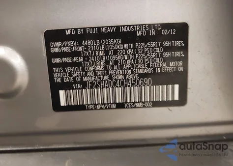 2012 Subaru Forester 2.5X Premium from USA, damaged, VIN JF2SHADC4CH450690